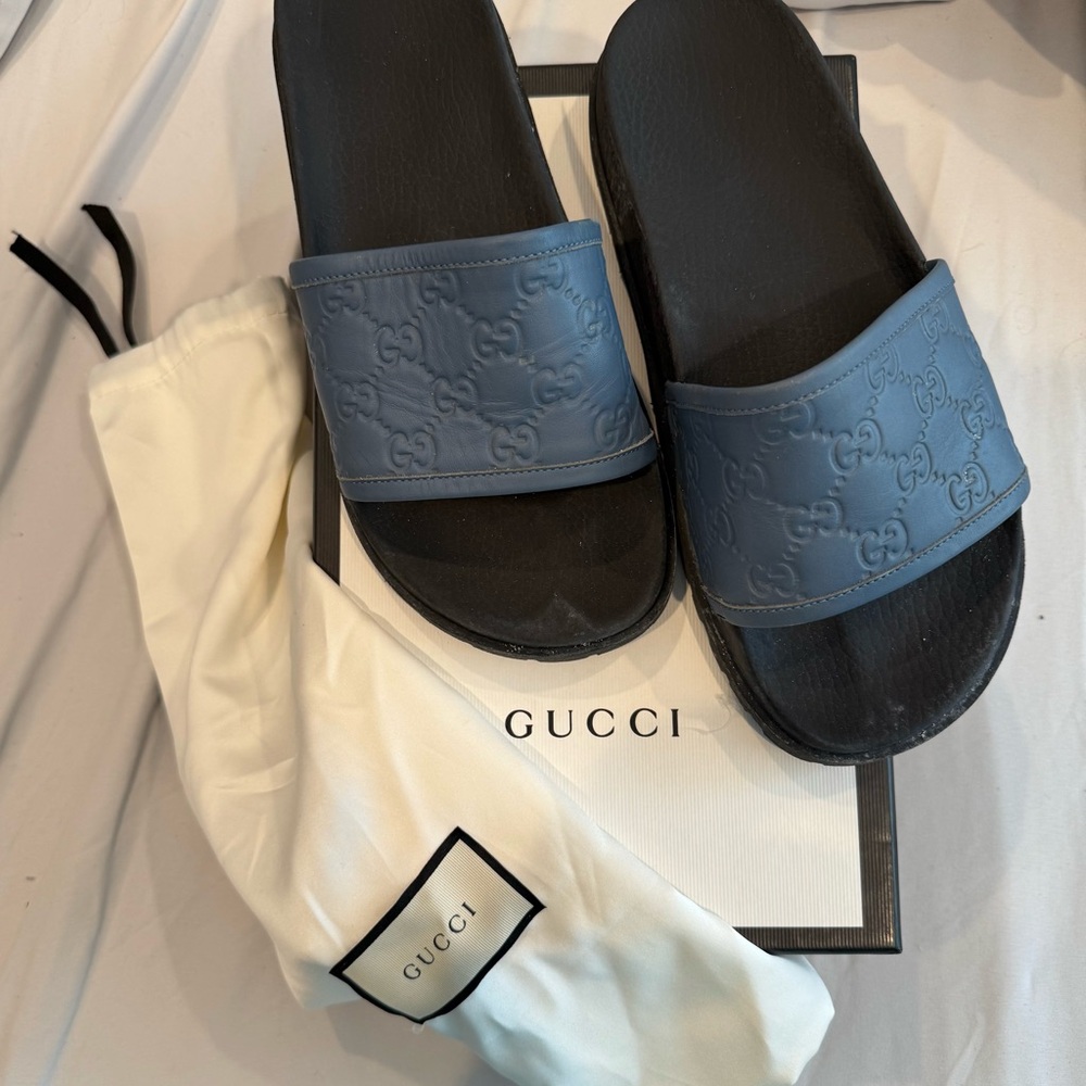 Gucci Men's Dark Blue Slide Sandals